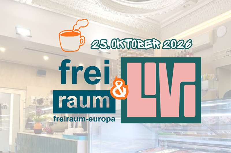 Bild: Cafe Livi in Linz mit den Logos von freiraum-europa und Cafe Livi